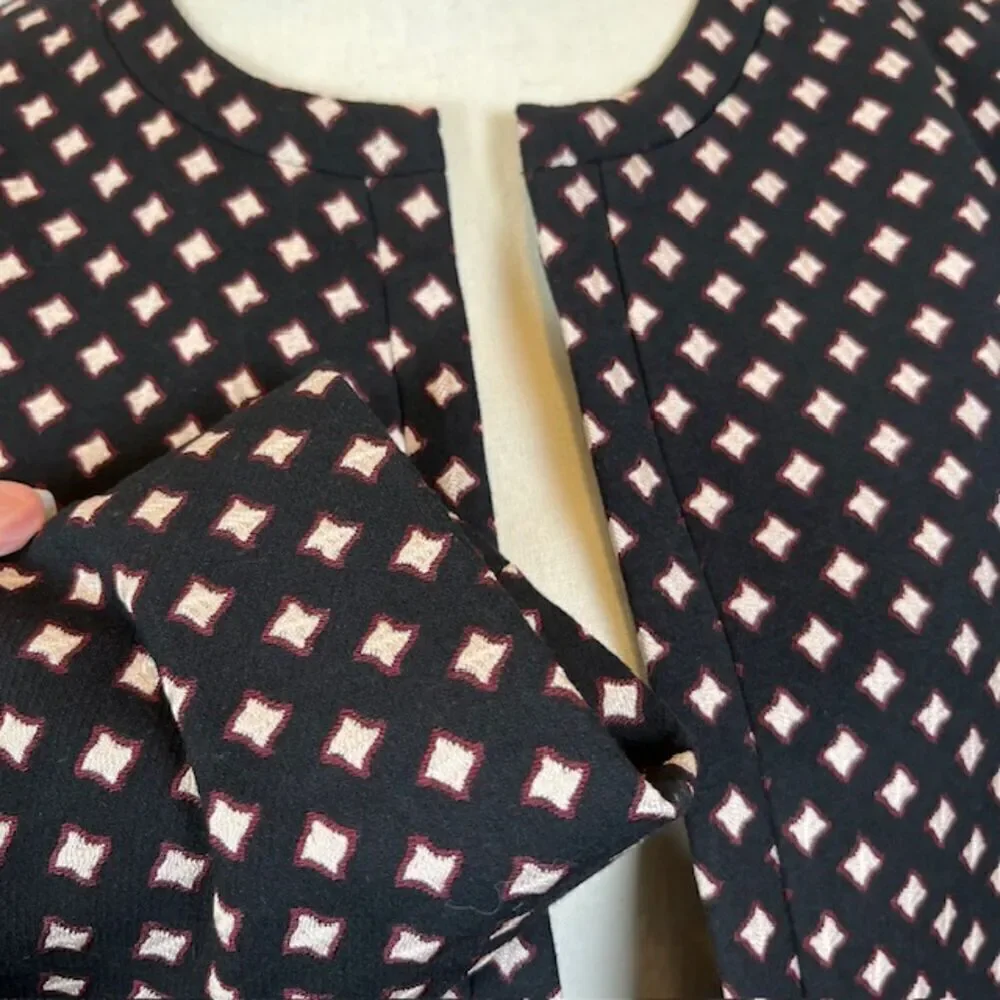 Kate Spade Diamond Jacquard Lined Blazer Black With White Burgundy Size‎ 8